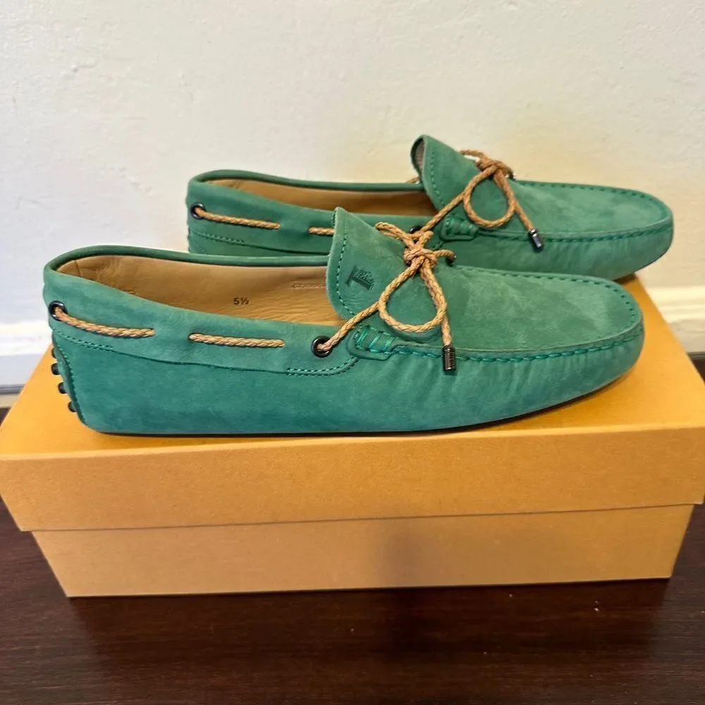 TOD’S Men’s laccetto Green Soft Suede driving slip-on Loafers Sz US 5,5/EU38 NIB